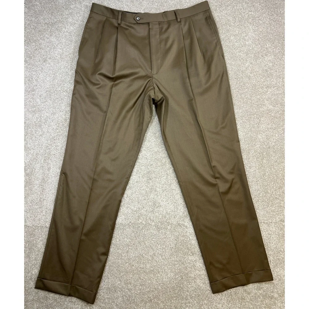 Jos A Bank Traditional Fit Signature Gold Men Wool Pleated Dress Pants 37‎ Brown